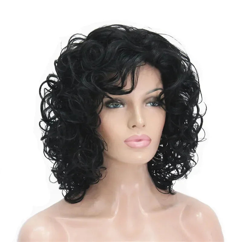 StrongBeauty Women's wig Black/Dark brown Medium Curly Hair Natural Synthetic Full Wigs