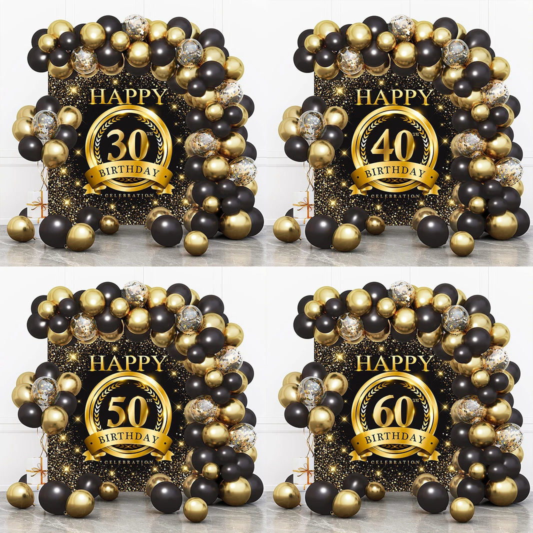 Black Gold Balloon Garland Arch Kit Confetti Latex Balloon Happy 30 40 50 60 Year Birthday Party Decor Adults Birthday Backdrop