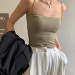 Camisole Women Sleeveless Spaghetti Strap Sexy Elastic Fashion All-match Simple Solid Korean Style Skinny Girls Streetwear Club