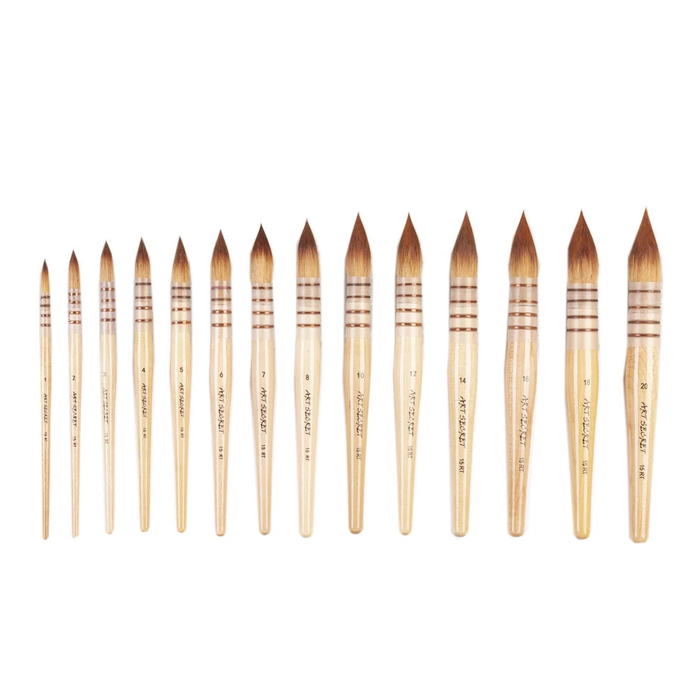 Artsecet High Grade Art Painting Brushes 15RT Taklon Hair Natural Wooden Handle Artistic Watercolor Pen Aquarelle Supplies