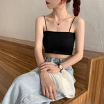Camisole Women Sleeveless Spaghetti Strap Sexy Elastic Fashion All-match Simple Solid Korean Style Skinny Girls Streetwear Club
