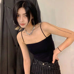 Camisole Women Sleeveless Spaghetti Strap Sexy Elastic Fashion All-match Simple Solid Korean Style Skinny Girls Streetwear Club