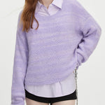 FSLE【4 Colors】Women Pullover Sweater 8.7% Wool Round Neck Female Autumn New Yellow Jumper Tops Drop Sleeve Sweater 24FS13038
