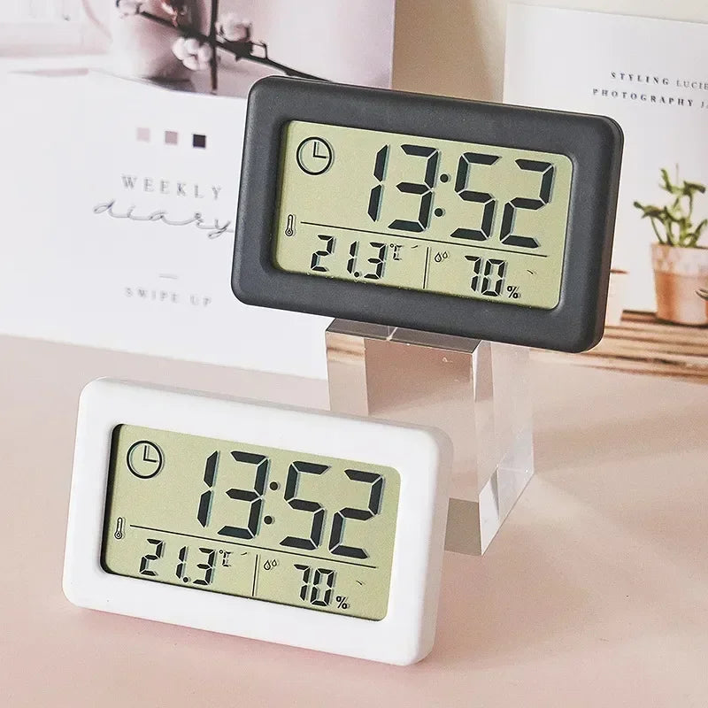 Mini Digital Clock Temperature Humidity Portable Watch Clock Thermometer Hygrometer 12/24 Hours Battery Powered Clocks Home