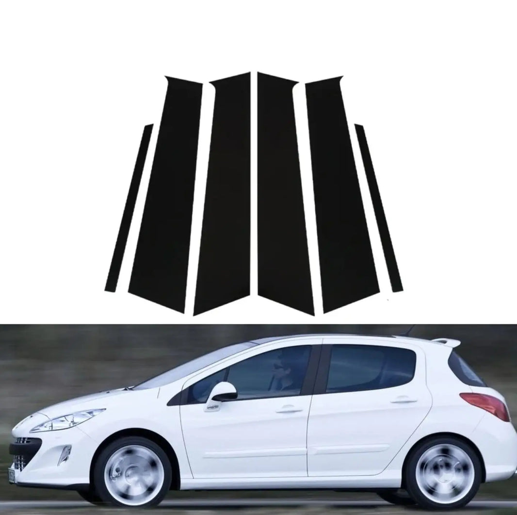 6PCS Glossy Black Pillar Post  Fit For Peugeot 308 I (T7) 2008-2013 Door Trim Window Decal Cover Stickers Car Accessories Kit