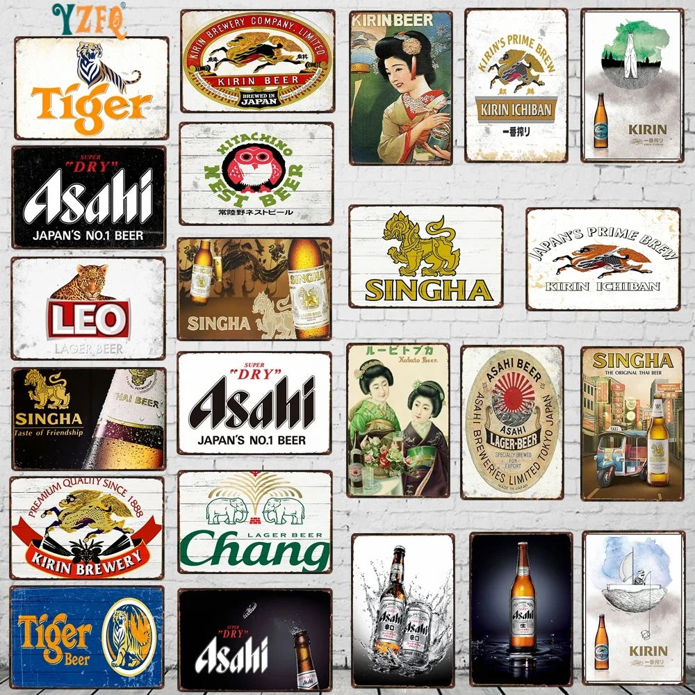 KLIOU Japan Tin Signs Retro Thailand Singapore Beer Vintage Metal Sign Plates for Wall Bar Home Pub Art Decoration 30X20CM