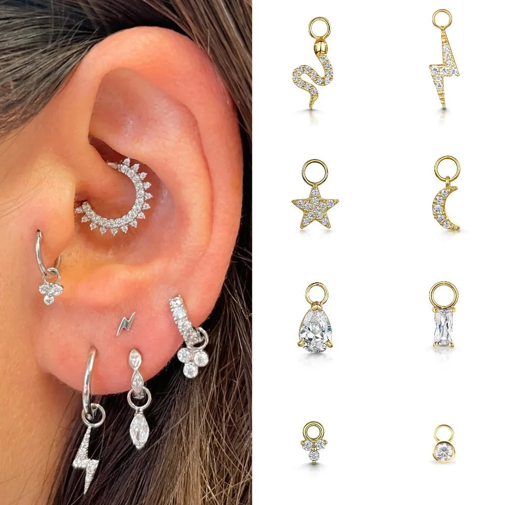1PC Little Star Moon Snake Crystal Charms Helix Daith Drop Earrings for Women Hanging Matching Piercing Lobe Tragus INS Jewelry