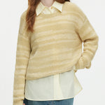 FSLE【4 Colors】Women Pullover Sweater 8.7% Wool Round Neck Female Autumn New Yellow Jumper Tops Drop Sleeve Sweater 24FS13038