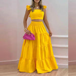 Women's Sexy Top+skirt 2-piece Set  Summer Temperament Suspender Long Skirt Saias Femininas Elbise Conjuntos Femininos Elegante