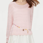 FSLE【4 Colors】Women Pullover Sweater 8.7% Wool Round Neck Female Autumn New Yellow Jumper Tops Drop Sleeve Sweater 24FS13038
