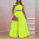 Women's Sexy Top+skirt 2-piece Set  Summer Temperament Suspender Long Skirt Saias Femininas Elbise Conjuntos Femininos Elegante