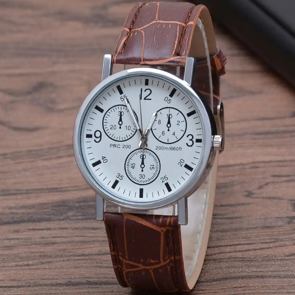 Men Quartz Watch Round Dial Men Watch Elegant Quartz Watch Adjustable Faux Leather Strap High Accuracy Casual Men Wristwatch