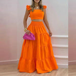 Women's Sexy Top+skirt 2-piece Set  Summer Temperament Suspender Long Skirt Saias Femininas Elbise Conjuntos Femininos Elegante