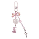 Sweet Bear Bowknot Bead Charm Pendant Chain Phone Strap Pocket Keychain Strap Hangings Decoration for Key Bag Purse