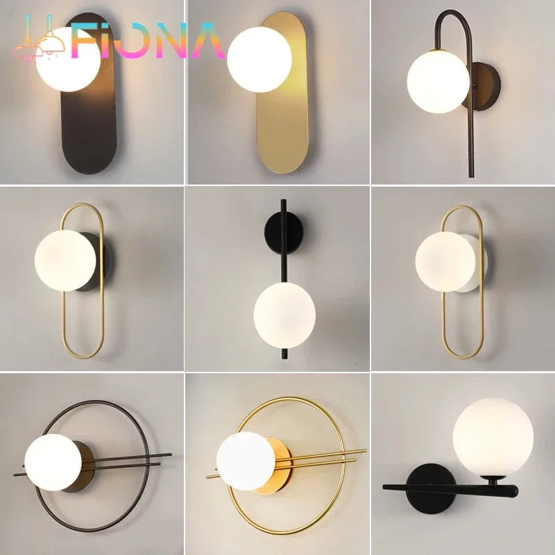 Nordic LED Modern Golden Wall Light Indoor Wall Lighting Fixtures Bedroom Bathroom Living Room Black Wall Sconce Hanging Lamps