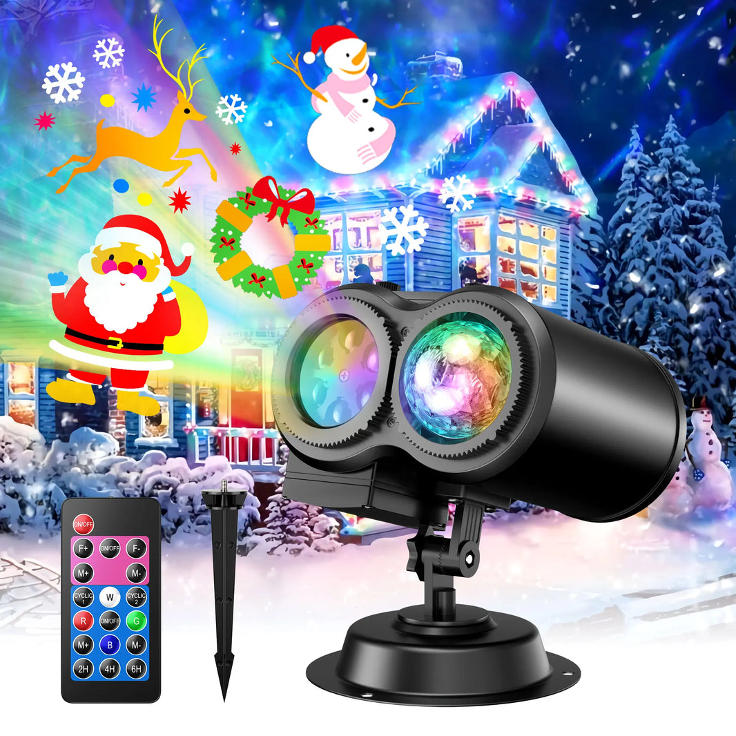 Halloween Christmas Outdoor Projector Lights, Waterproof Double Tubes 12 Slides with Remote, 3D Ocean Wave Lamp for Home Holiday