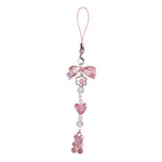 Sweet Bear Bowknot Bead Charm Pendant Chain Phone Strap Pocket Keychain Strap Hangings Decoration for Key Bag Purse