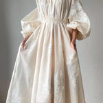 Spring Summer Women Embroidery Casual Party Dresses Elegant Lantern Sleeve Vintage A-Line Dress Female Fashion Vestidos Robe